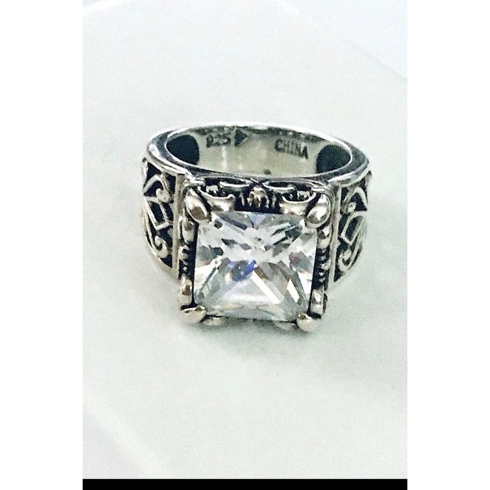 Silpada Sterling Silver 925 Princess Cut Cubic Zirconia Filigree Ring R1929 6.5